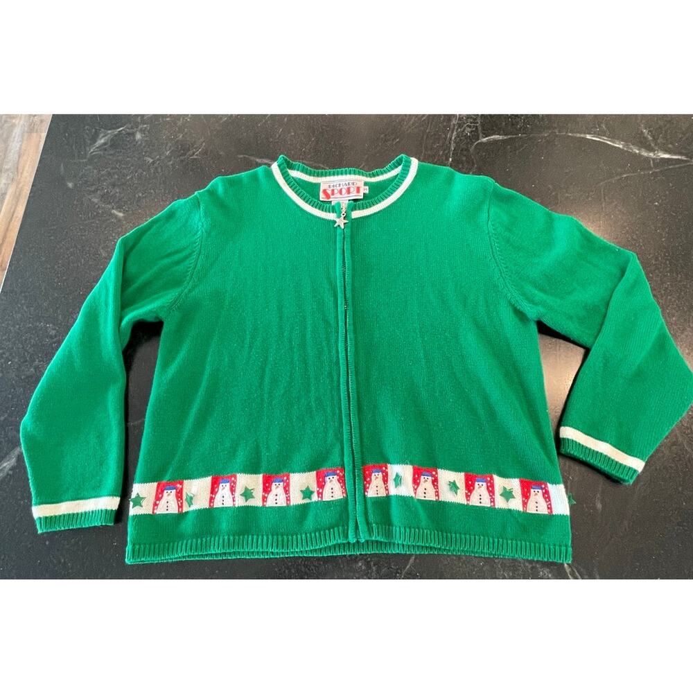 RICHARD Sport Vintage Green snowman zip cardigan Med 100% Cotton